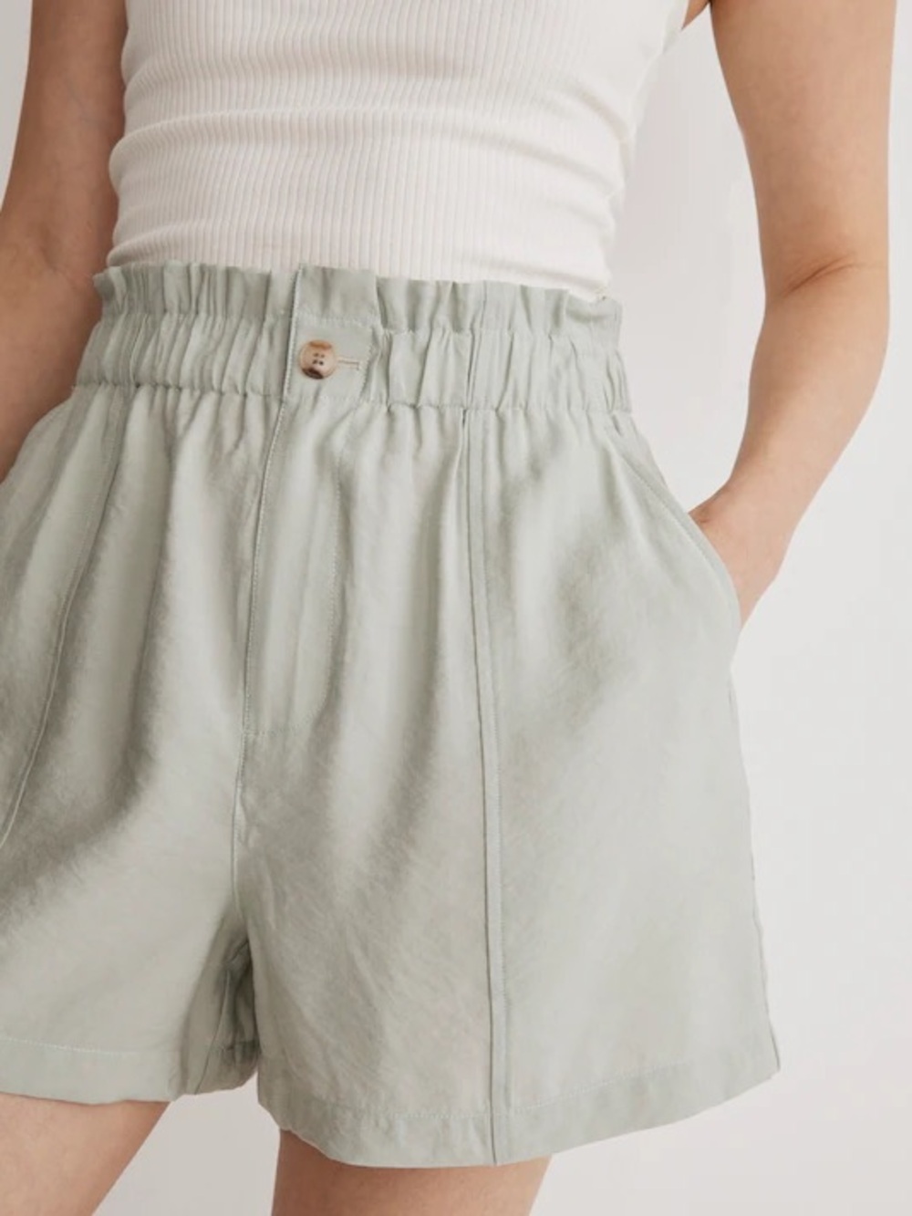 Madewell High-Waist Paperbag Shorts in Sage Green
